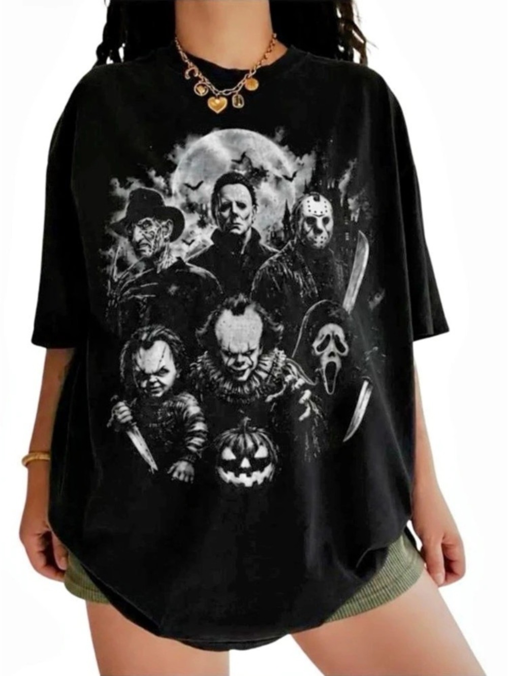 Retro Horror Character Graphic Short Sleeve Tee in Gildan Black
